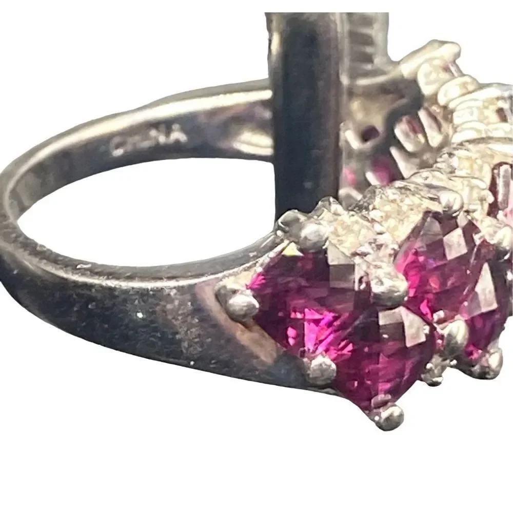 Michelle Albala sterling silver 925 cushion cut garnet and diamond ring tested s